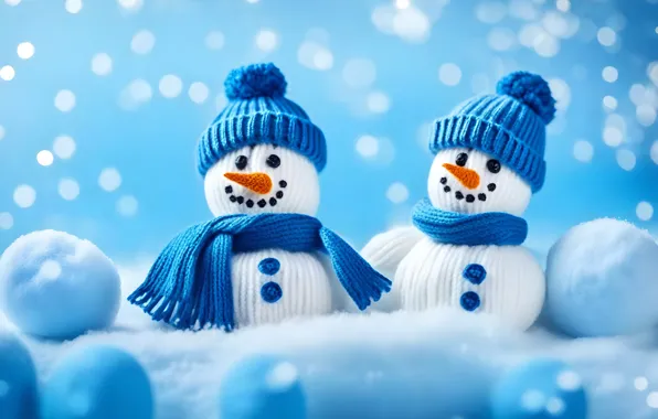 Winter, snow, smile, toys, Christmas, New year, snowmen, snowman