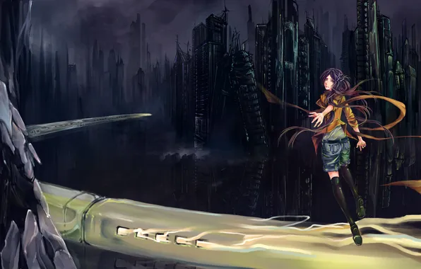 Girl, the city, fiction, construction, skyscrapers, art