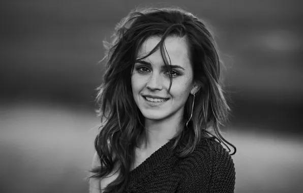 Girl, black & white, actress, girl, Emma Watson, Emma Watson, photoshoot, smile