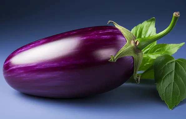 Leaves, light, eggplant, vegetables, blue background, vegetable, AI art, neural network