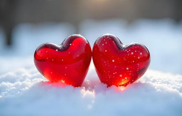 Winter, light, snow, lights, holiday, heart, heart, the snow