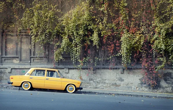 Road, background, Wallpaper, Lada, yellow, vaz, Lada, 2106