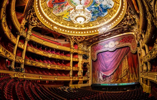 Scene, Paris, chandelier, theatre, Opera, hall