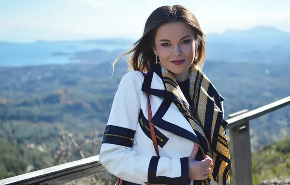 Look, the sun, landscape, pose, model, portrait, makeup, jacket