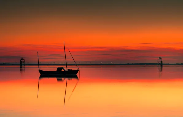 Picture sea, boat, England, silhouette, glow