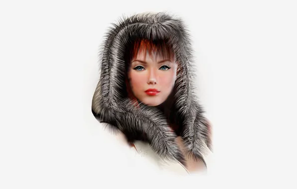 Girl, Look, White background, Hood, Art