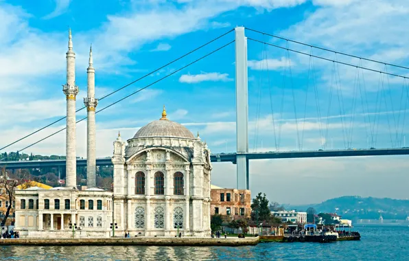Picture the sky, bridge, mosque, bridge, Istanbul, Turkey, Istanbul, Turkey