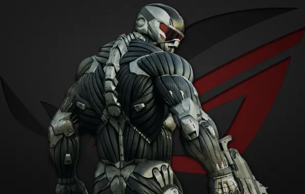 Crysis, red, gun, logo, game, soldier, weapon, grey