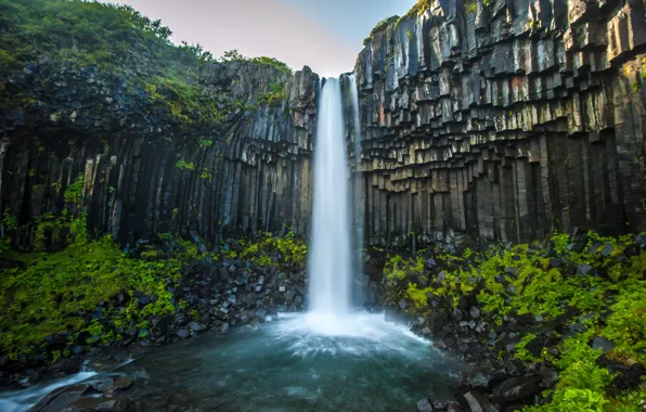 Greens, river, rocks, waterfall
