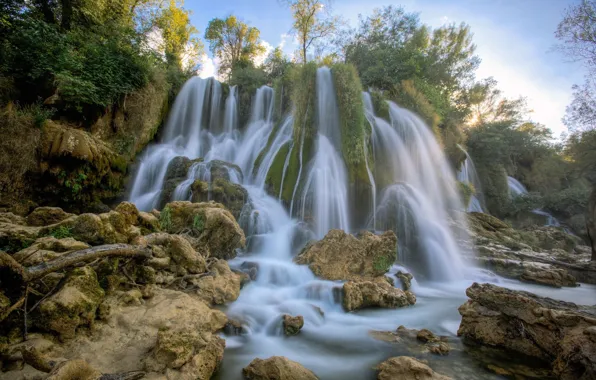 Water, waterfall, threads