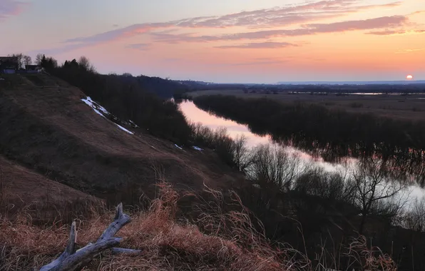 Trees, river, beauty, the evening, horizon, Alexander Titov