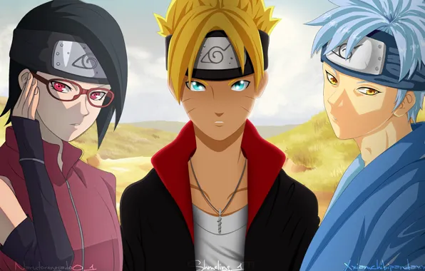 Anime, art, team, Naruto, Naruto, three, Sarada, Boruto