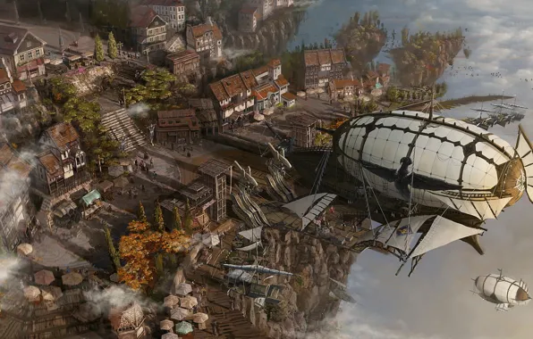 The sky, clouds, the city, ship, home