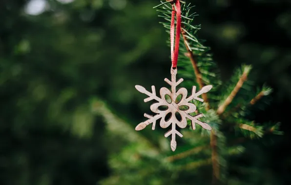 Macro, tree, Christmas, New year, christmas, vintage, snowflake, winter