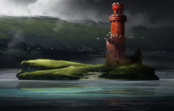 Figure, Island, Lighthouse, Fantasy, Art, Conceptart, Illustration, Environments