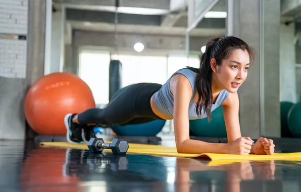 Picture girl, sports, fitness, exercises, plank