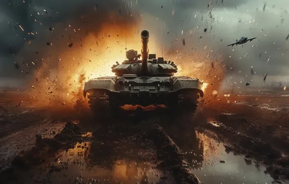 The plane, The explosion, Dirt, Tank, Front, Digital art, AI art, The Art of Artificial …