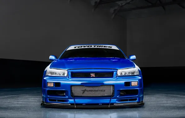 Download wallpaper GT-R, R34, TOYO TIRES, Front view, section nissan in ...