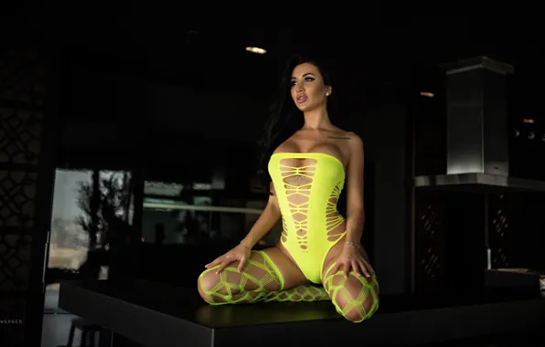 Chest, sexy, pose, model, interior, stockings, makeup, figure