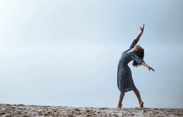 Girl, pose, lake, mood, dance, dress, Anais Calypso