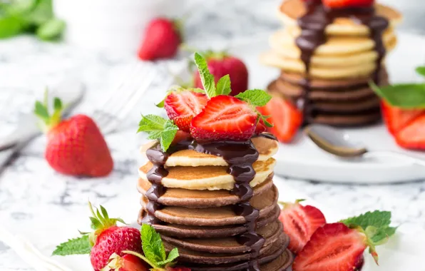 Chocolate, strawberry, pancakes