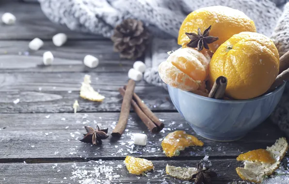 Cinnamon, tangerines, Anis