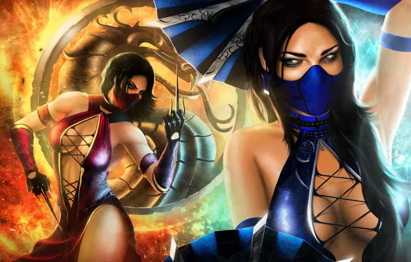 Girls, dress, fighters, Mortal Kombat, Kitana, Mileena