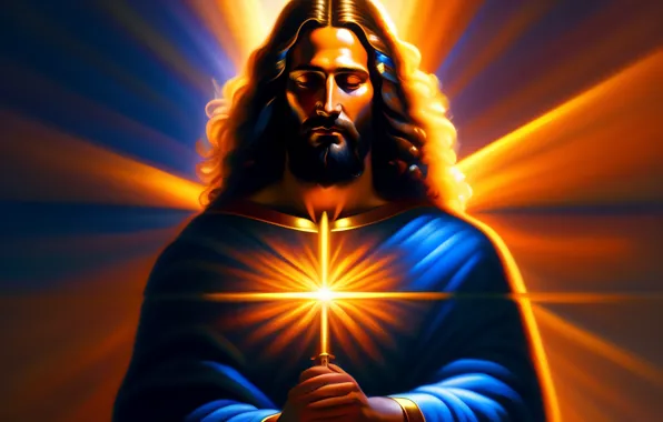 Jesus, Hair, Male, Religion, Jesus Christ, Front, Digital art, AI art
