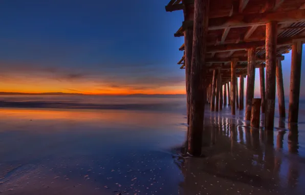 Sea, night, bridge