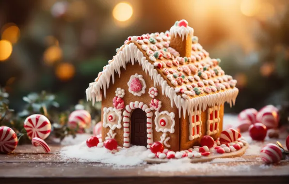 Pattern, cookies, Christmas, New year, house, dessert, sweet, glaze