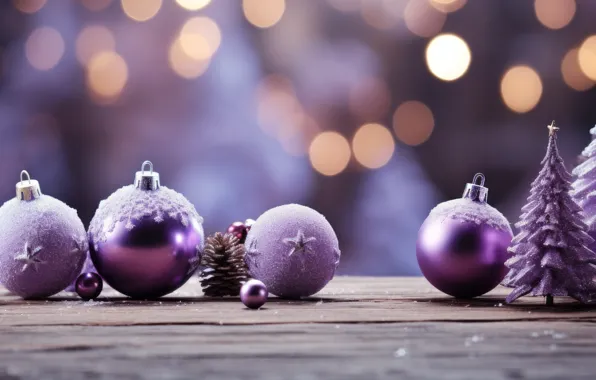 Balls, Christmas, purple, New year, tree, herringbone, lilac, Christmas decorations