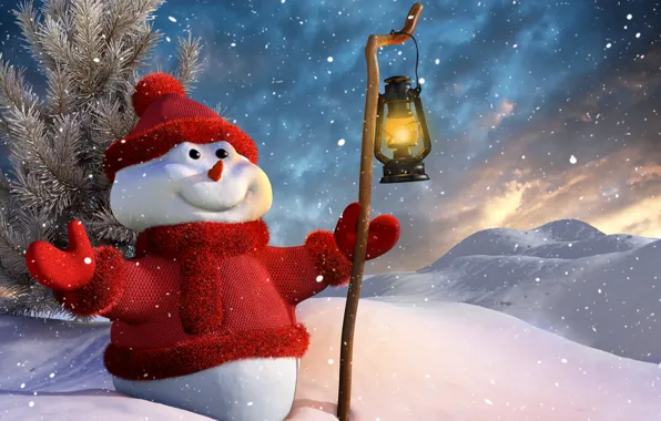 Winter, smile, Christmas, lantern, New year, snowman, christmas, smile