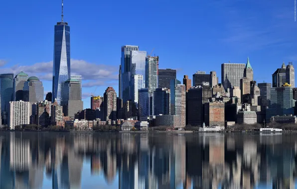 Picture reflection, New York, USA, skyscrapers