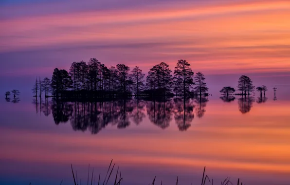 The sky, trees, sunset, lake, reflection, the evening, USA, North Carolina