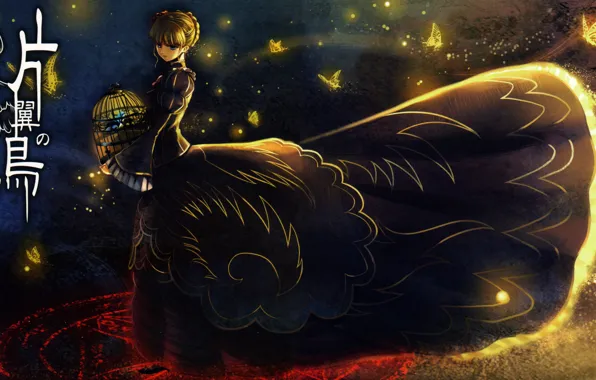 Picture butterfly, night, cell, characters, witch, pentagram, bangs, Umineko no Naku Koro ni