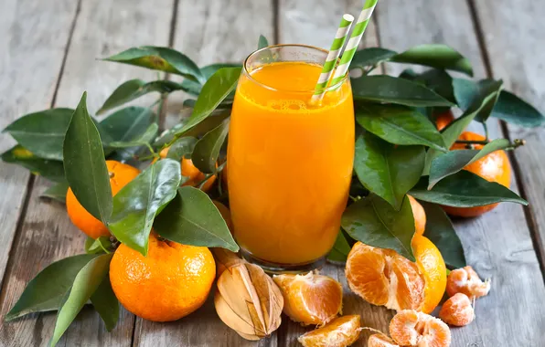 Glass, juice, fruit, citrus, fresh, tangerines