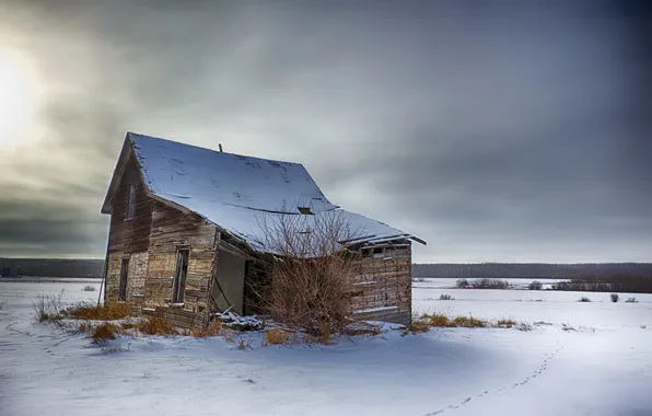 Cold, winter, the sky, snow, landscape, house