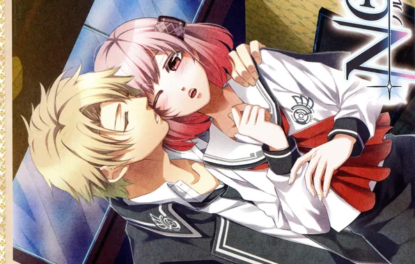 Emblem, school uniform, pink hair, visual novel, almost kiss, sailor, kakeru yui with, NORN9