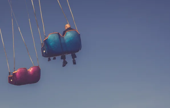 Sky, playing, enjoying, carousel, older man