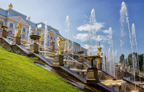 Summer, Saint Petersburg, summer, Russia, Fountains, architecture, cascade, Russia
