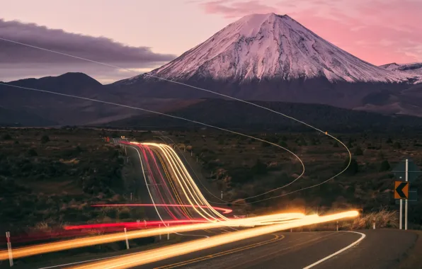 Road, light, lights, mountain, excerpt