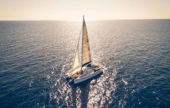 Sea, the way, movement, the ocean, the wind, horizon, sails, catamaran