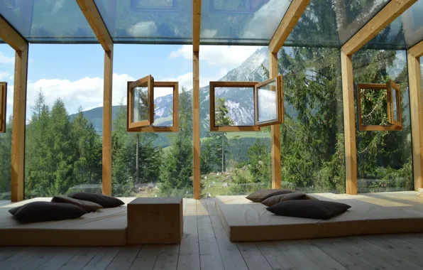 Picture glass, landscape, mountains, room, relax, wall, Board, Windows