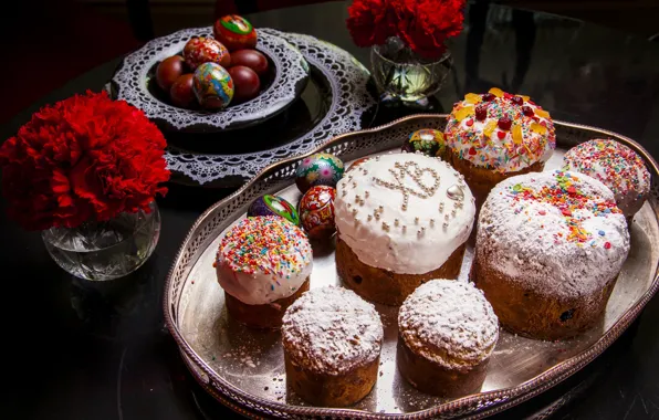 Flowers, eggs, Easter, cake, eggs