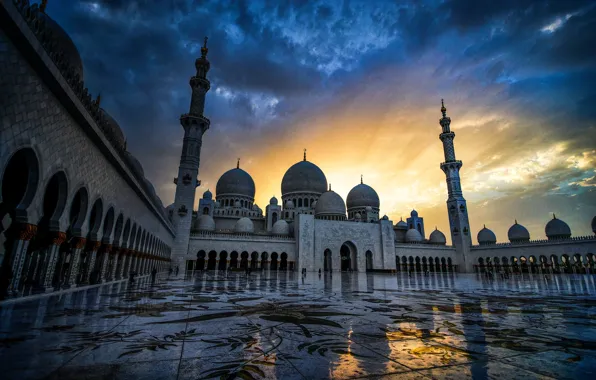 Sunset, Abu Dhabi, UAE, The Sheikh Zayed Grand mosque, Abu Dhabi, UAE, Sheikh Zayed Grand …