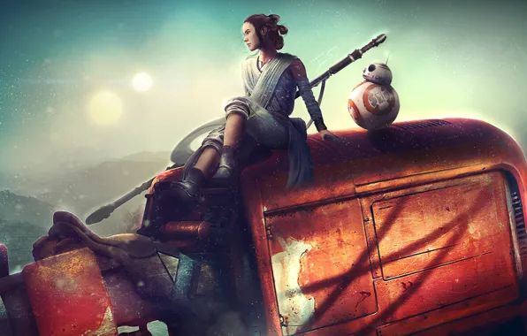 Picture girl, robot, Star Wars, art, Star Wars: The Force Awakens, rey, Star wars: the Force …