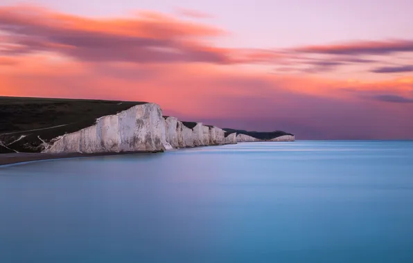 Sea, the sky, sunset, rocks, shore, horizon, England, Sussex