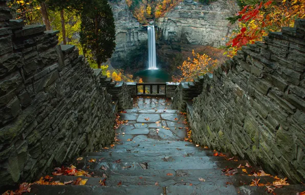 Autumn, stones, rocks, the descent, view, waterfall, ladder, stage