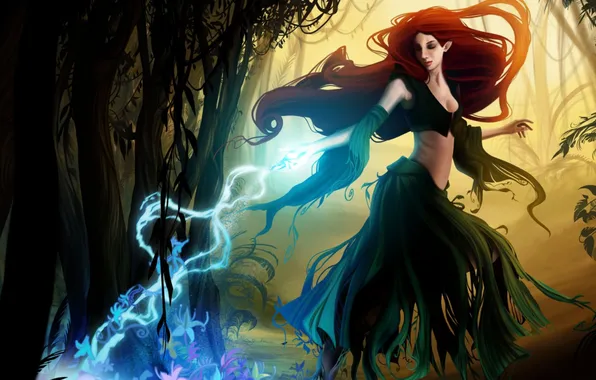 Picture girl, magic, girl, witch, Fantasy, magic, art, redheads