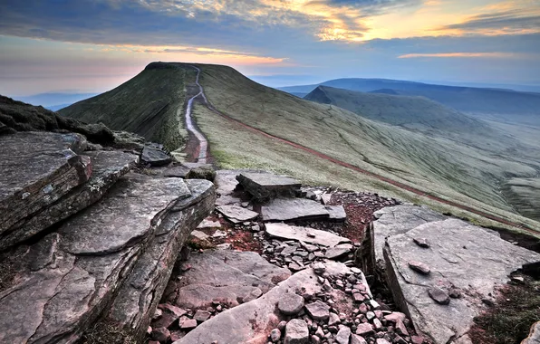 The sky, mountains, stones, rocks, hills, valley
